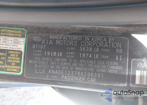 2008 Kia Rio Lx from USA, damaged, VIN KNADE123786298391